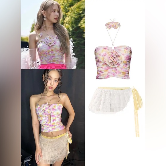 Magda butrym Jennie blackpink flower pink halter top size small - Picture 7 of 16